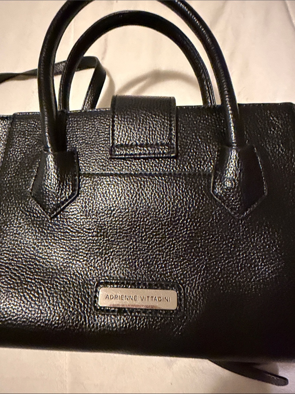 Adrienne Vittadini Black Pebbled Leather Satchel with Shoulder Strap - Picture 2 of 4